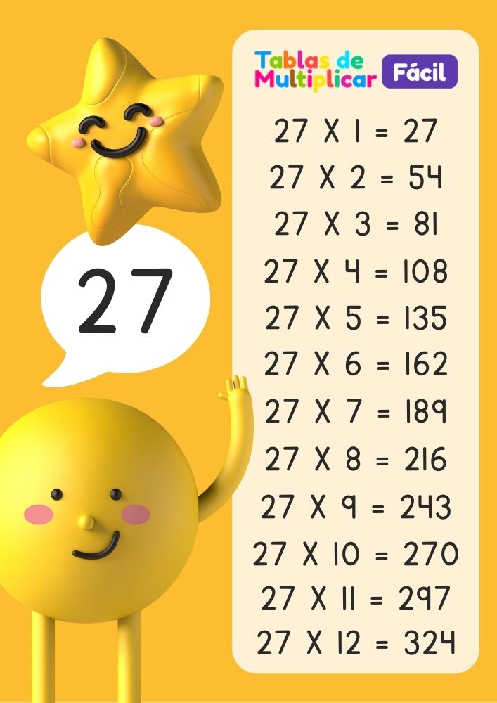 Tabla del 27 para niños, descargar PDF para imprimir